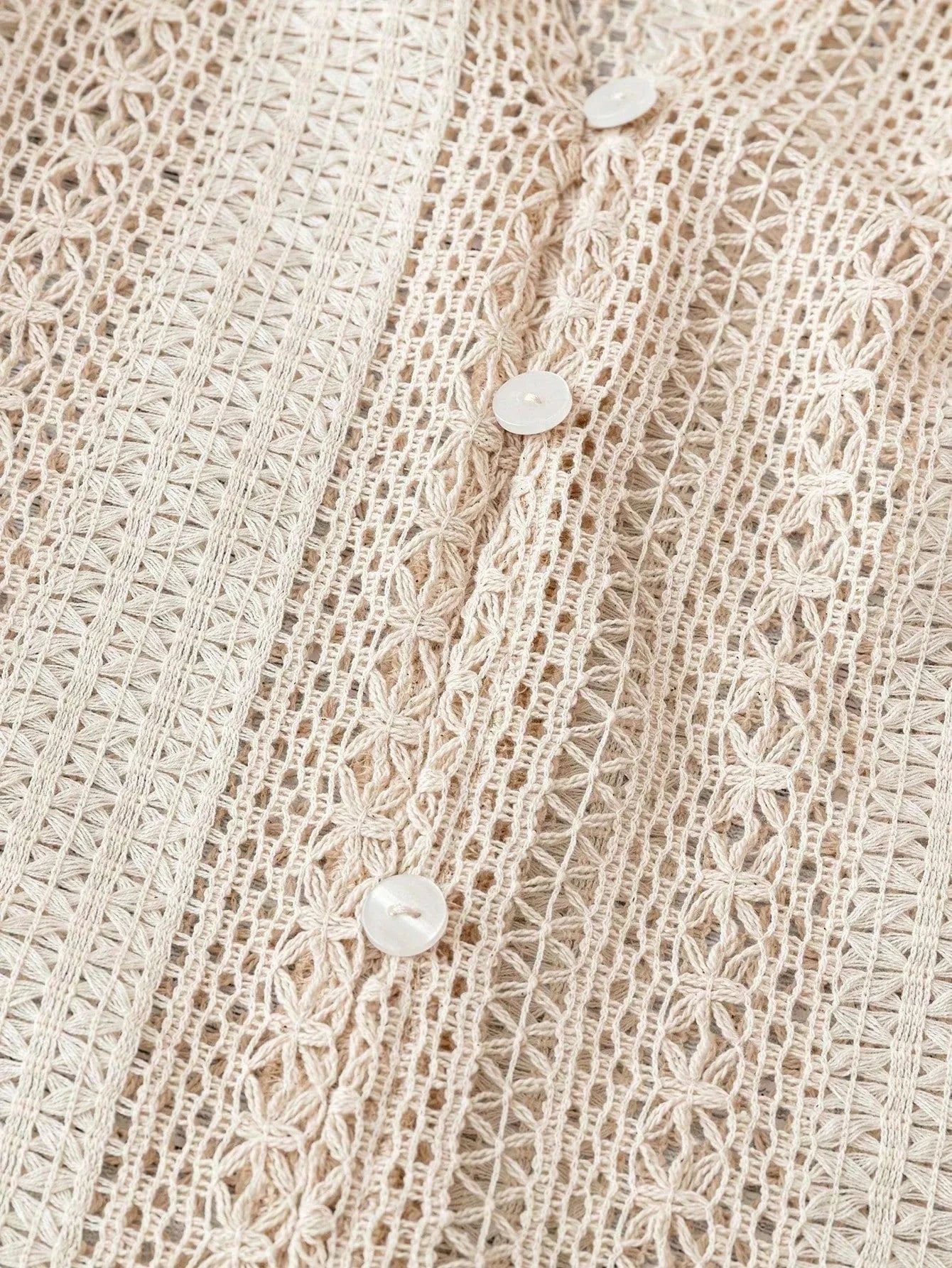 Crochet Notched Button-Front Shirt