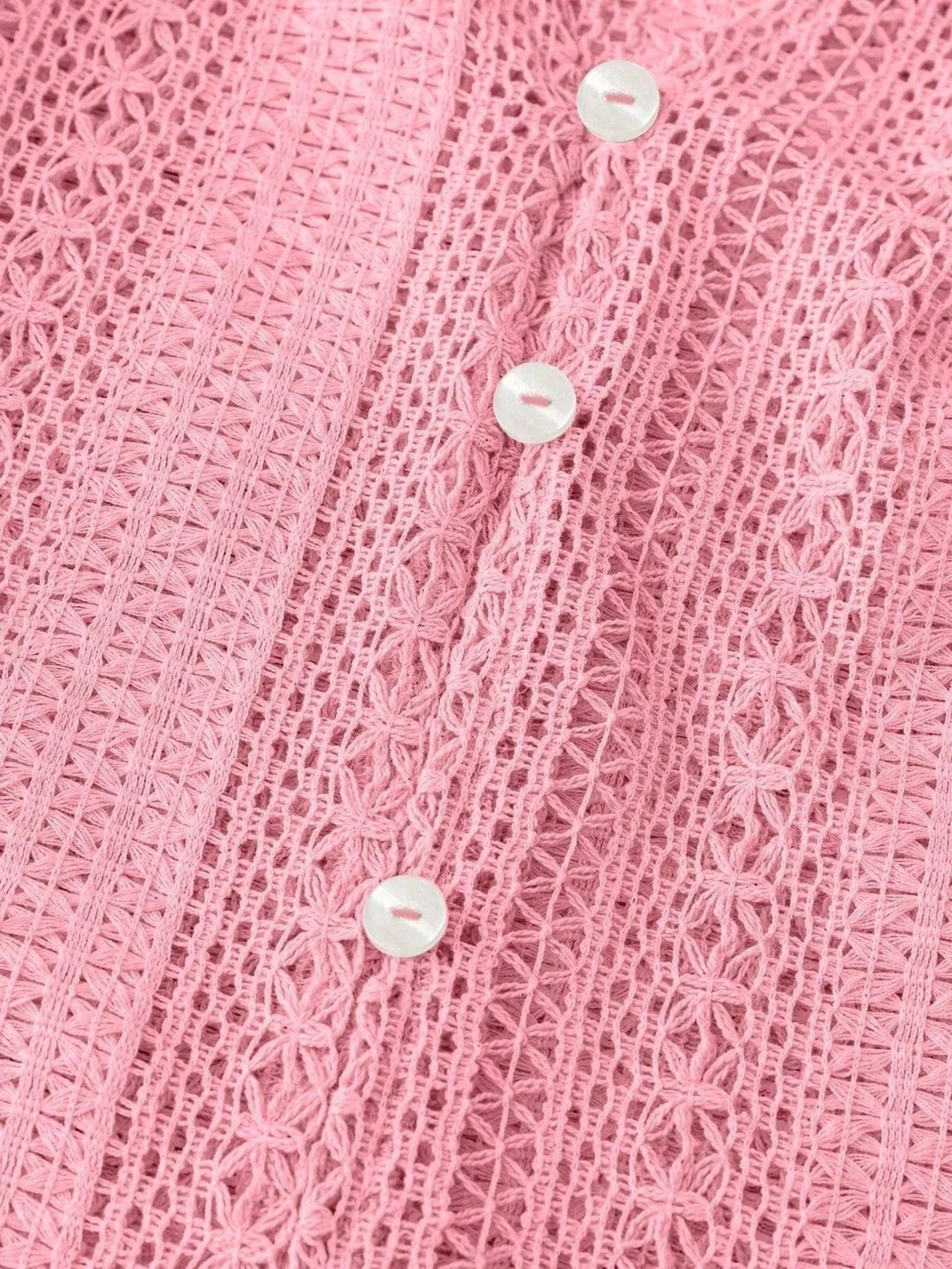 Crochet Notched Button-Front Shirt