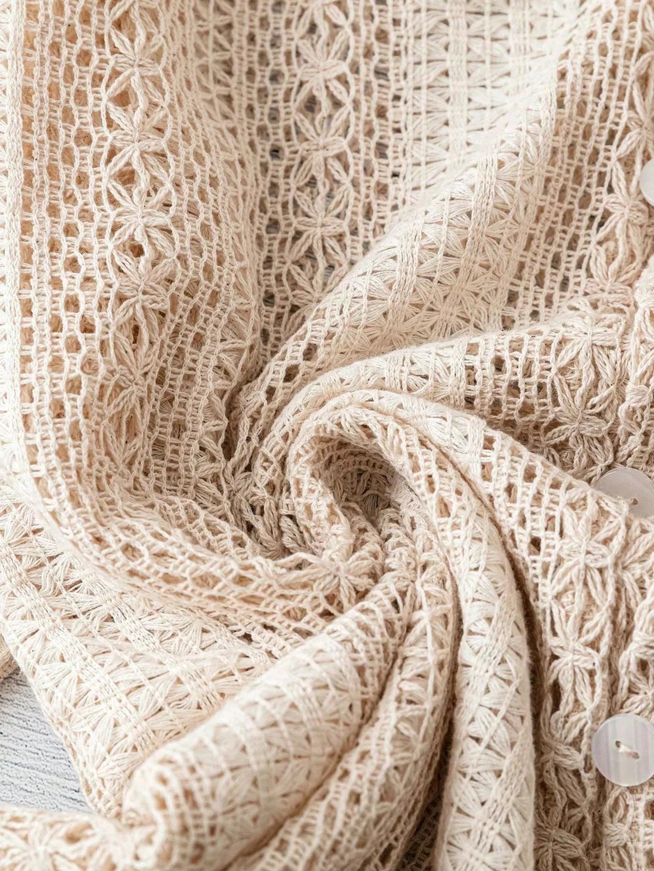 Crochet Notched Button-Front Shirt