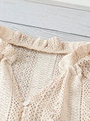 Crochet Notched Button-Front Shirt