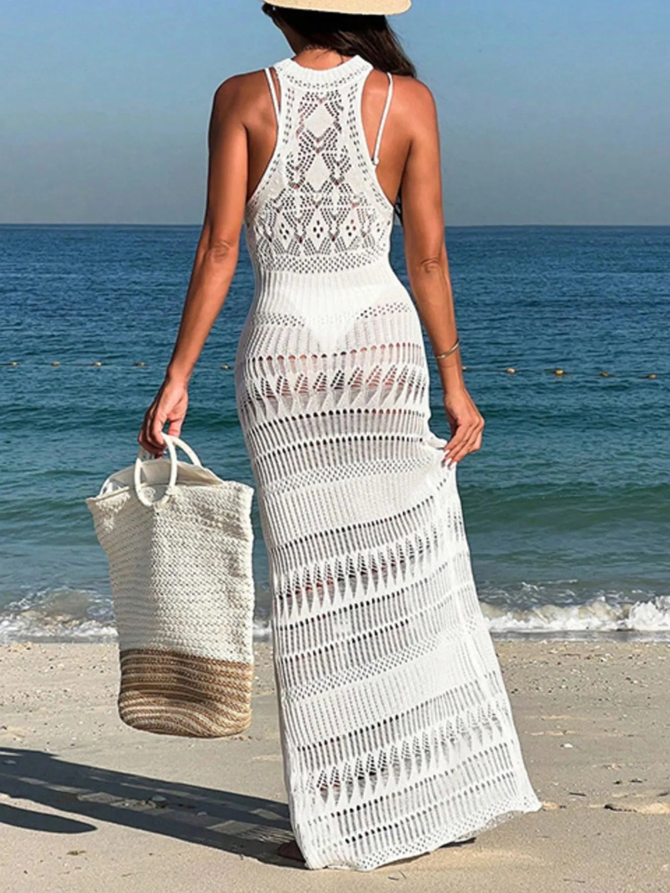 Crochet Sleeveless Split Cover-Up Maxi Dress