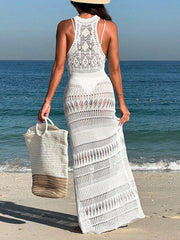 Crochet Sleeveless Split Cover-Up Maxi Dress
