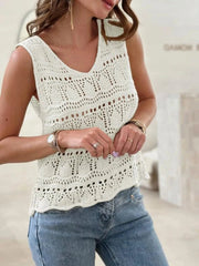 Crochet Sleeveless Sweater Vest White / S
