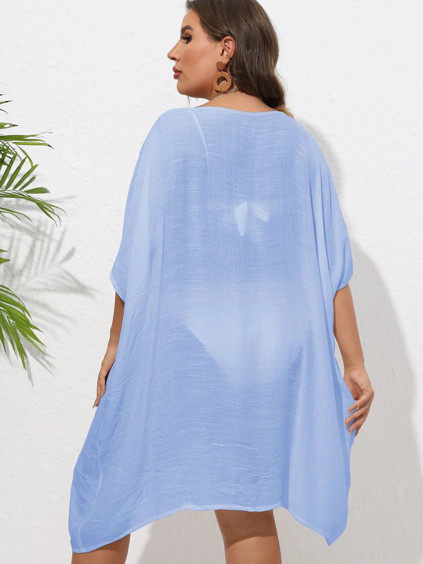 Crochet Trim V-Neck Beach Cover Up Dress