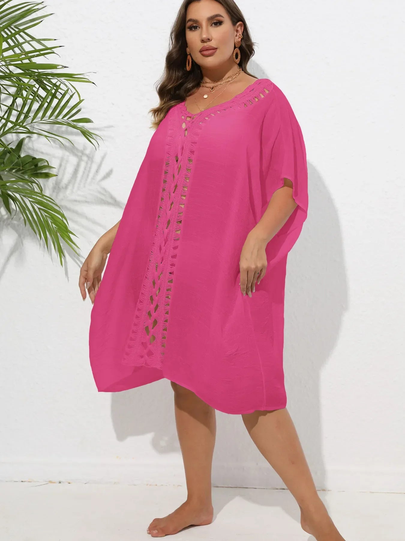 Crochet Trim V-Neck Beach Cover Up Dress