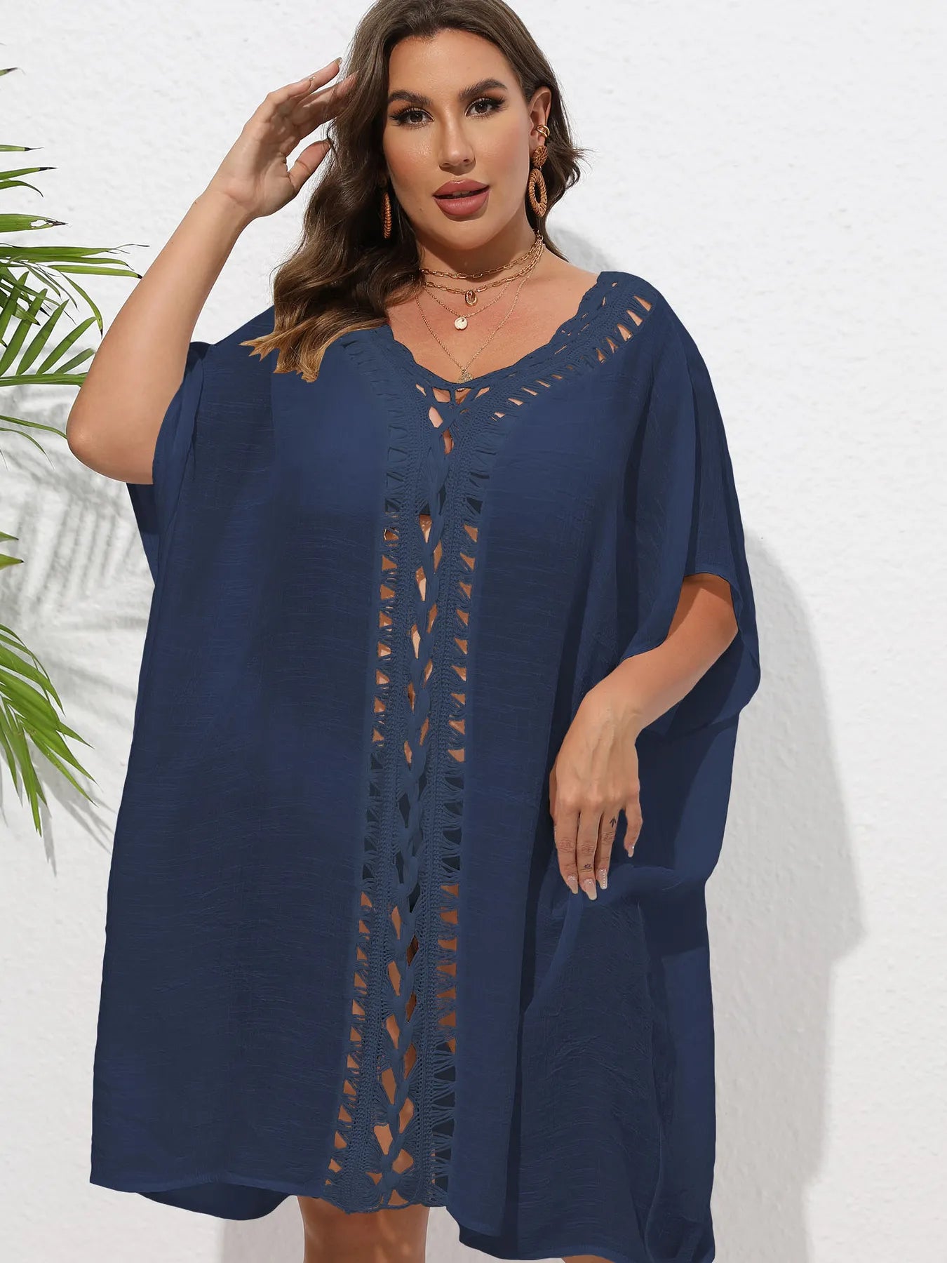 Crochet Trim V-Neck Beach Cover Up Dress