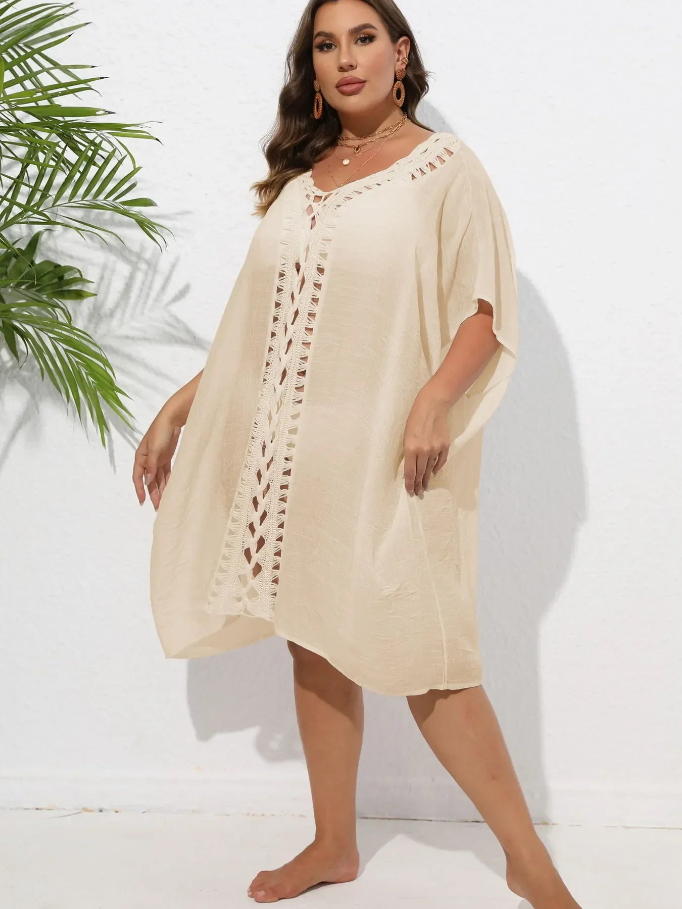 Crochet Trim V-Neck Beach Cover Up Dress
