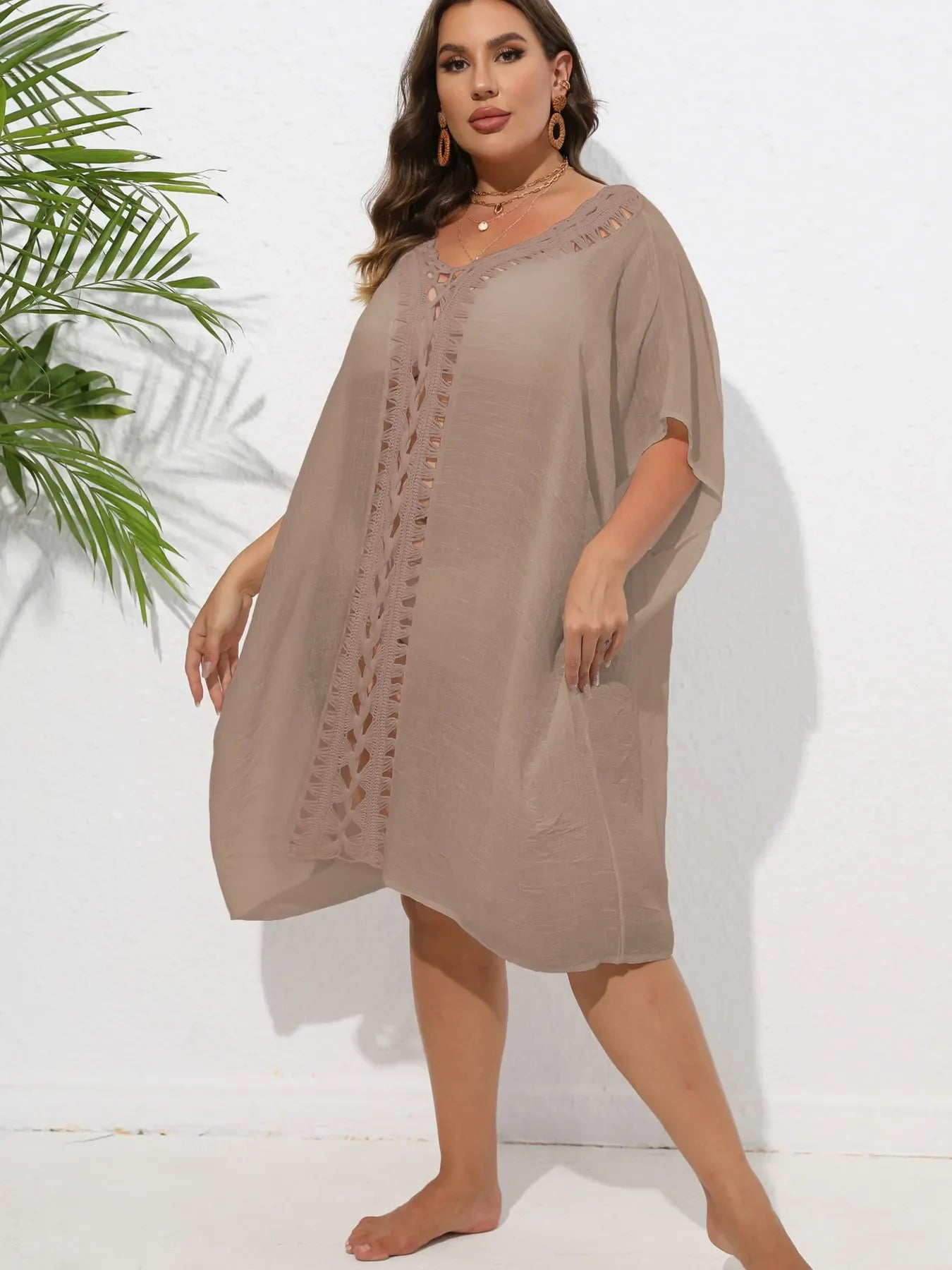 Crochet Trim V-Neck Beach Cover Up Dress
