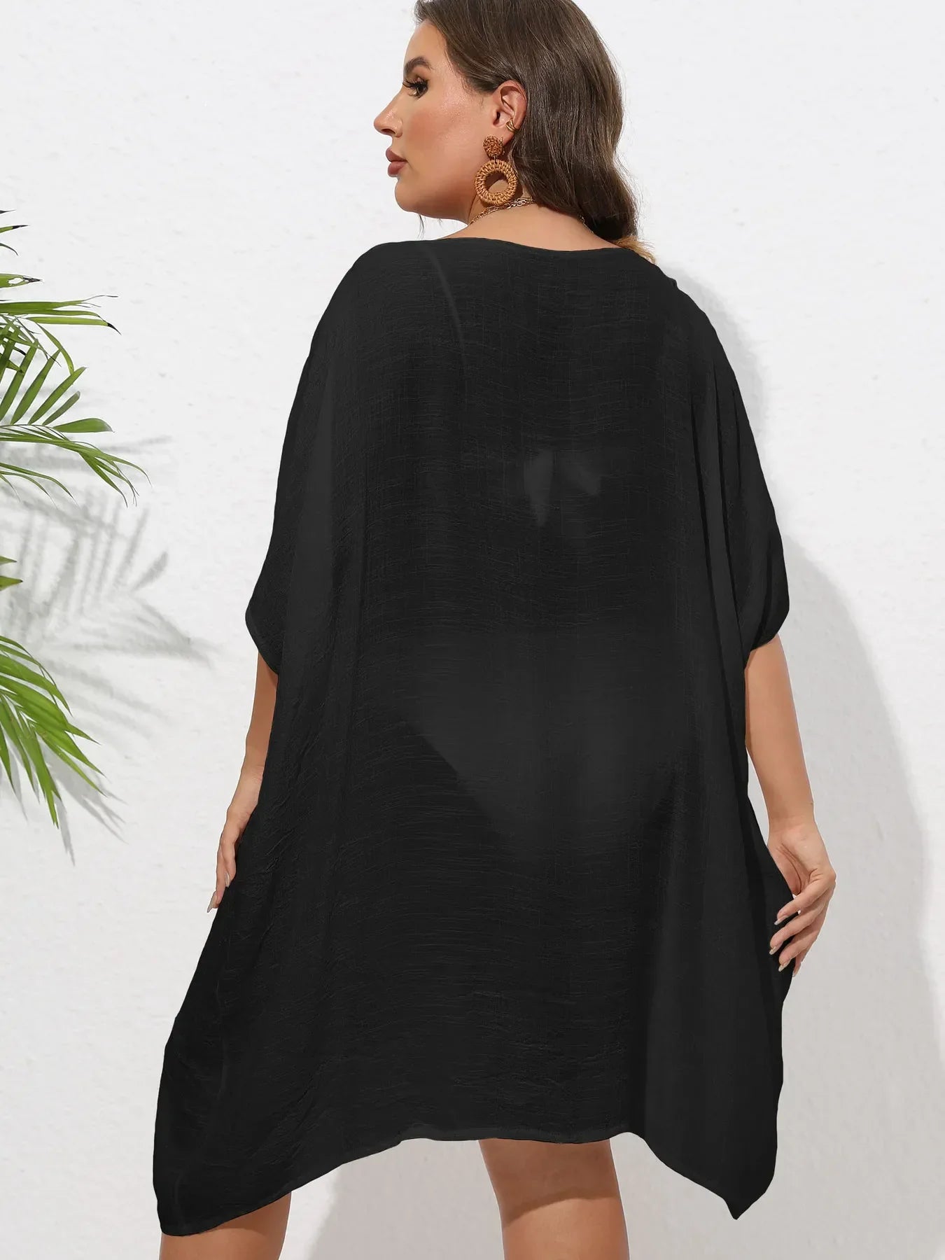 Crochet Trim V-Neck Beach Cover Up Dress