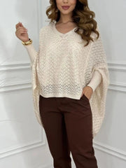 Crochet V-Neck Batwing Sleeves Oversized Sweater