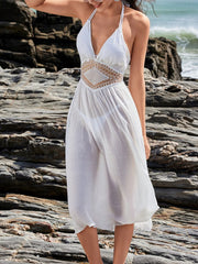 Crochet Waist Halter Sleeveless Cover-Up Dress