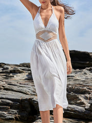 Crochet Waist Halter Sleeveless Cover-Up Dress