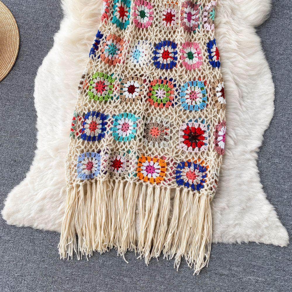 Crotchet Floral Lace Tassel Cami Dress