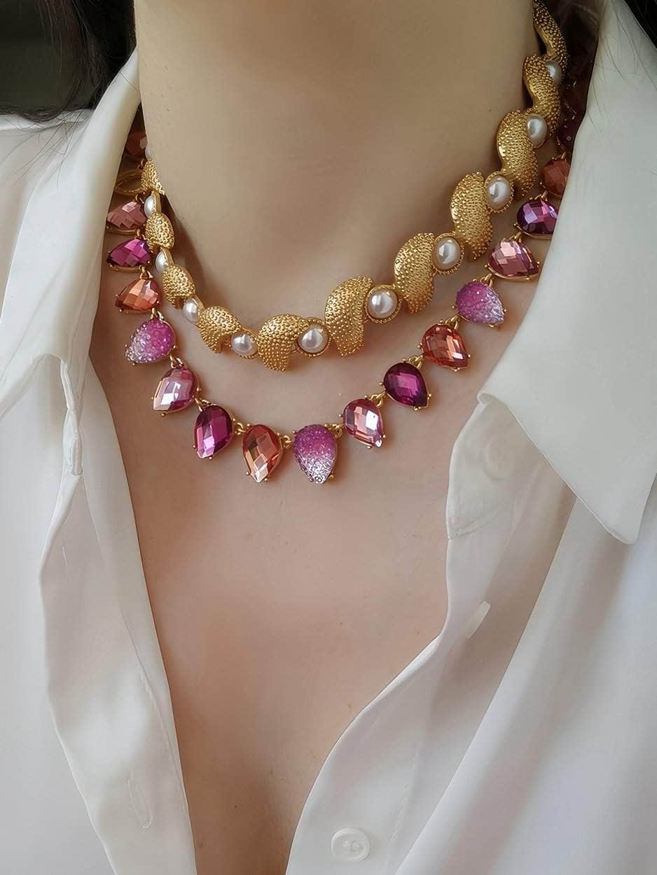 Crown Trifari Demi Parure Pearl Accented Necklace Gold / Necklace