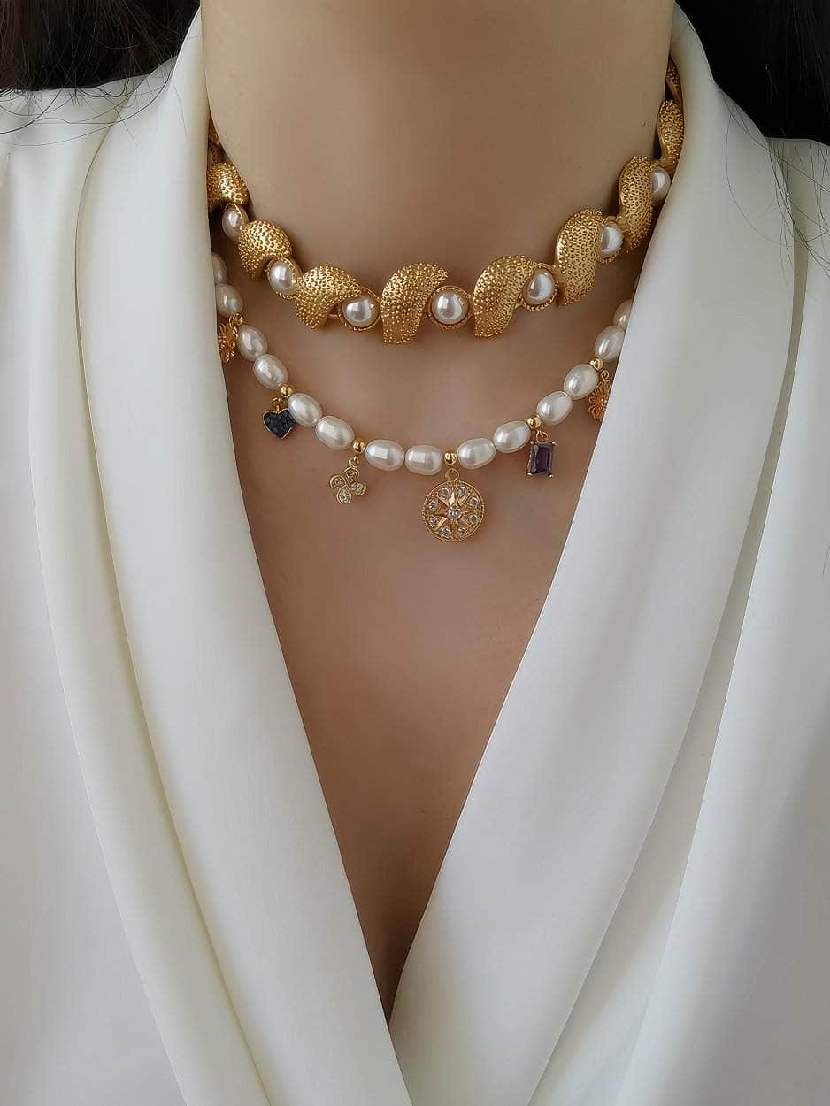 Crown Trifari Demi Parure Pearl Accented Necklace Gold / Necklace