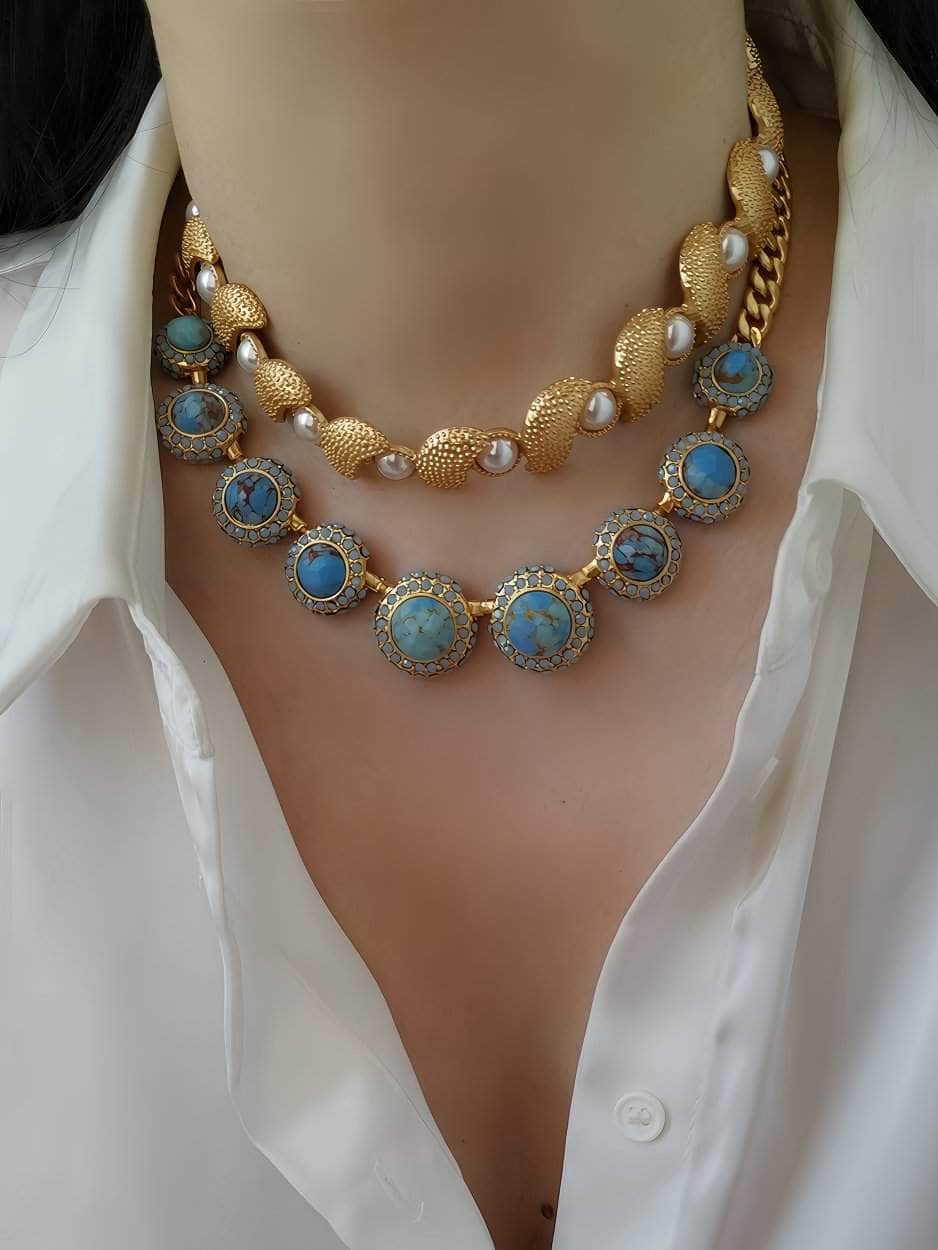 Crown Trifari Demi Parure Pearl Accented Necklace Gold / Necklace