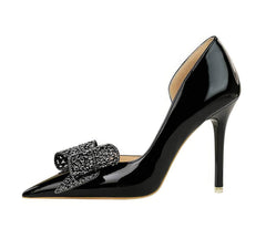Crystal Embellished Bow Detailed Pump Stilettos EU 33 / Black / 10.5CM
