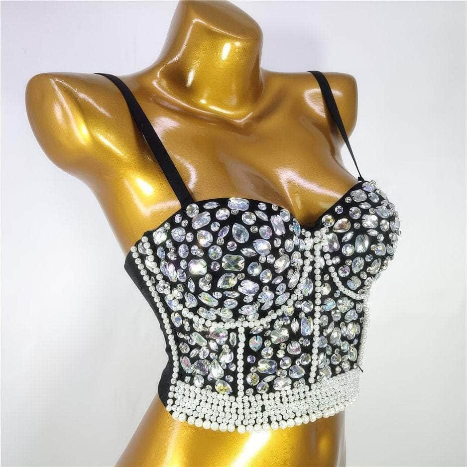 Crystal Rhinestone-Encrusted Beaded Bralette