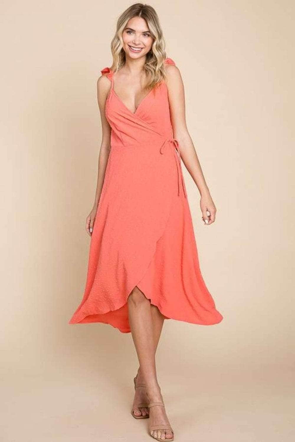 Culture Code Ruffle Detail Surplice Wrap Slip Dress Sugar Coral / S