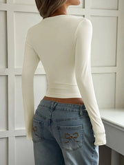 Cut-Out Long Sleeve Crop T-Shirt