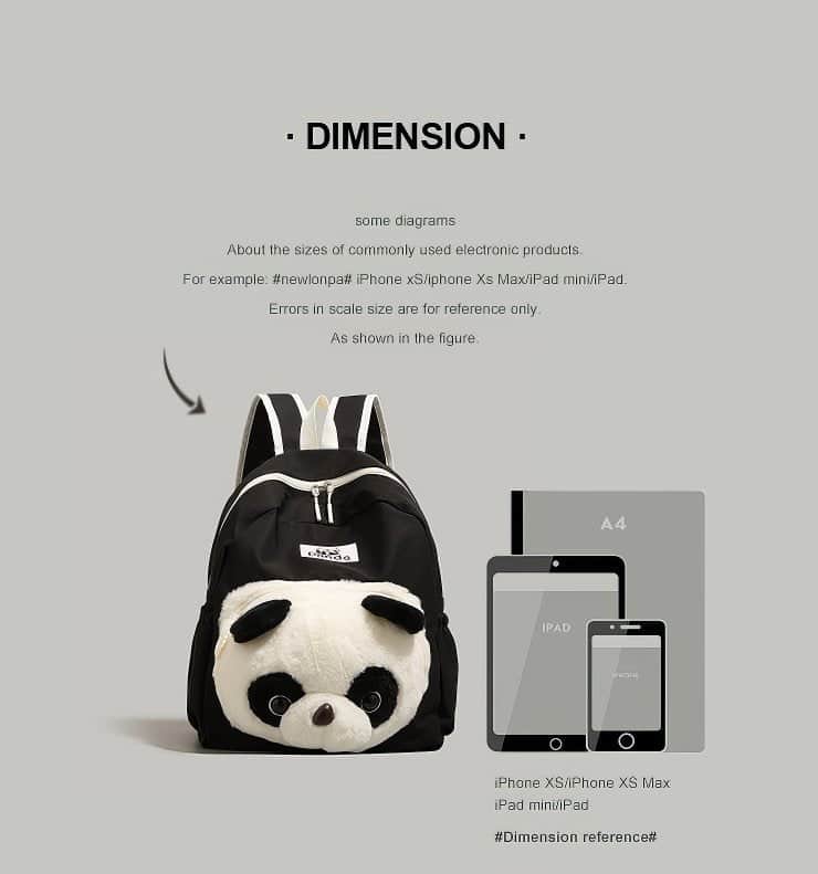 Cute Black and White Panda Backpack with Soft Plush Pocket