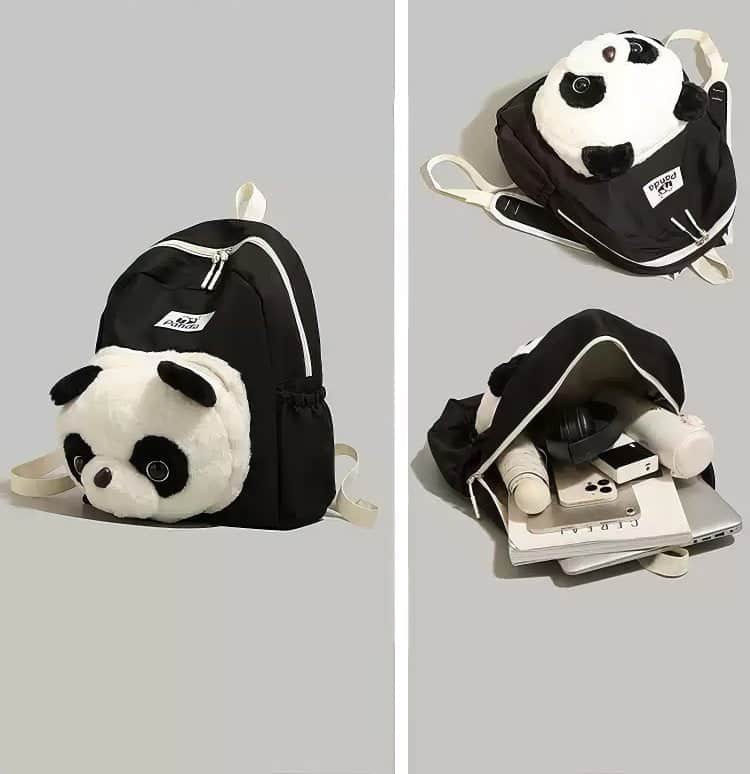 Cute Black and White Panda Backpack with Soft Plush Pocket