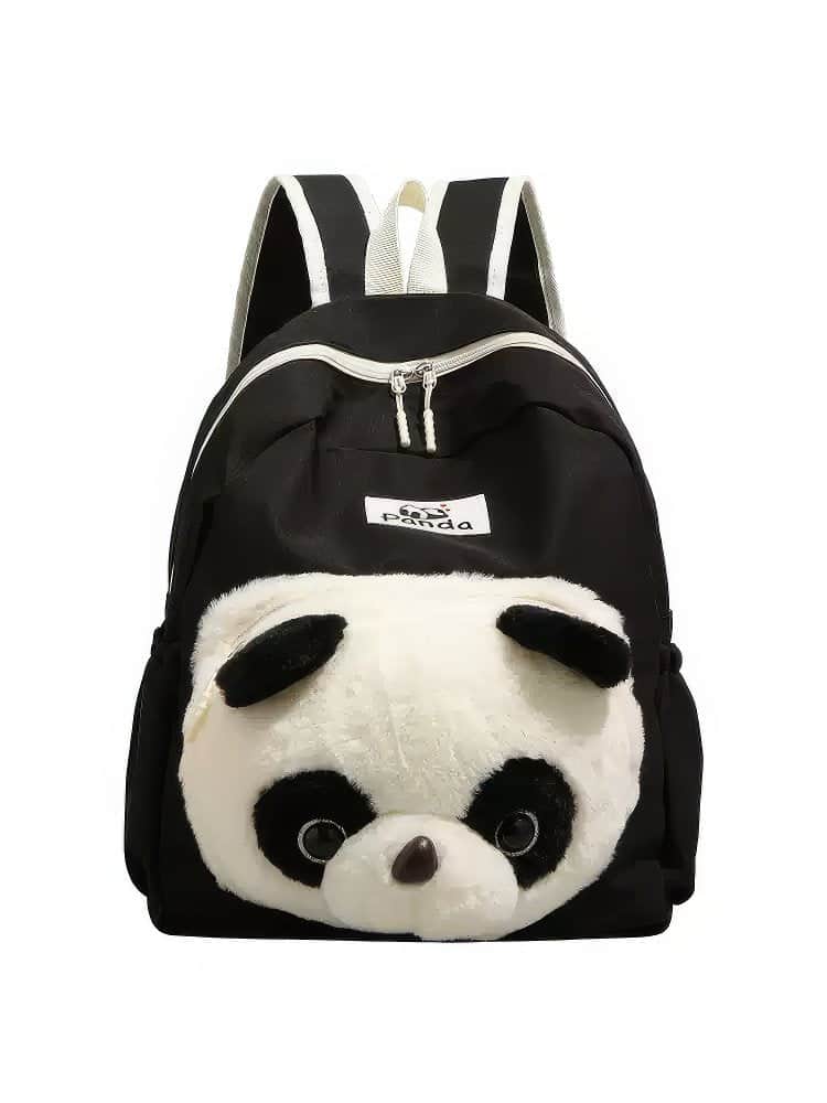 Cute Black and White Panda Backpack with Soft Plush Pocket