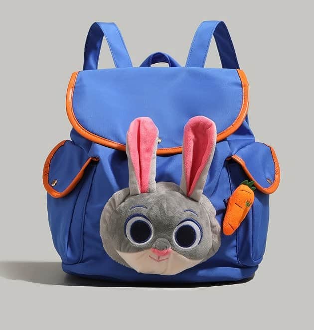 Cute Blue and Orange Judy Hopps Plush Face Pocket Schoolbag Blue