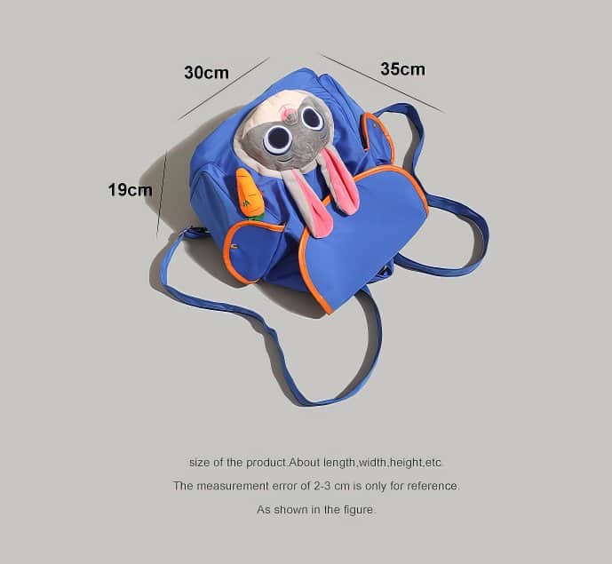 Cute Blue and Orange Judy Hopps Plush Face Pocket Schoolbag Blue