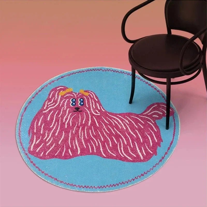 Cute Cartoon Puppy Rug - Fluffy Round Mat for Kids' Rooms
