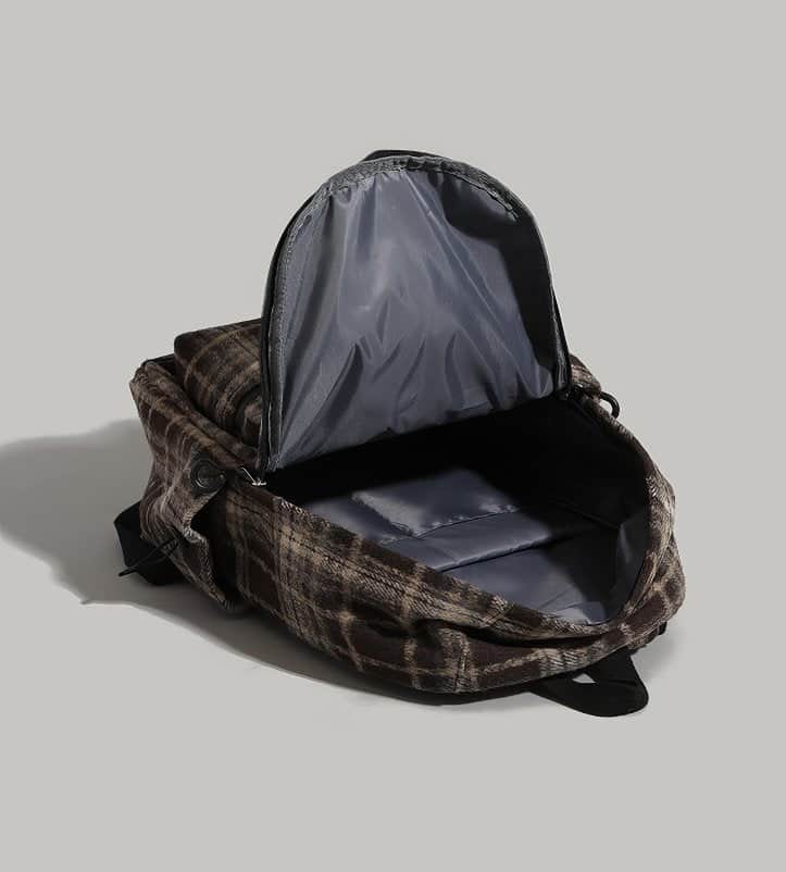 Cute Green Plaid Backpack with Soft Plush Pocket