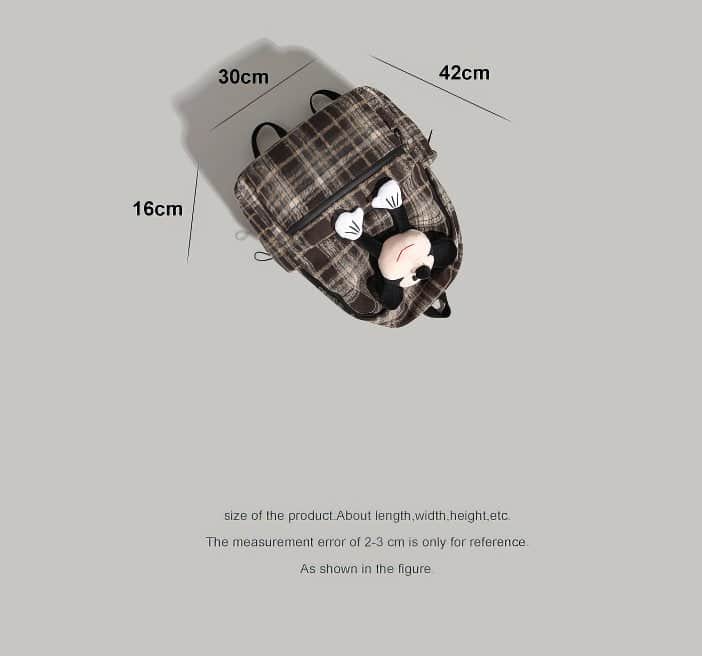 Cute Green Plaid Backpack with Soft Plush Pocket