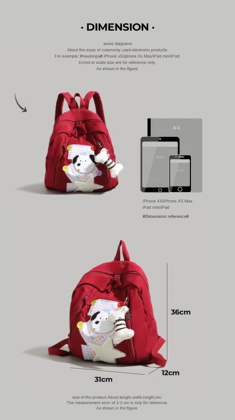 Cute Red Patchwork Schoolbag with Dog and Star Appliques