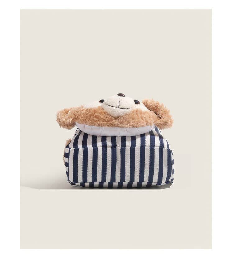 Cute Striped Duffy Plush Face Pocket Schoolbag with Red Beret Blue