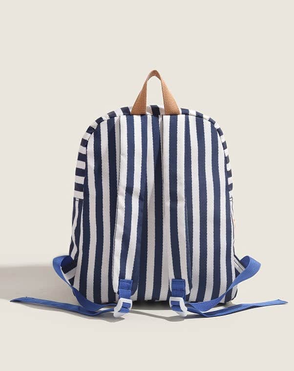 Cute Striped Duffy Plush Face Pocket Schoolbag with Red Beret Blue