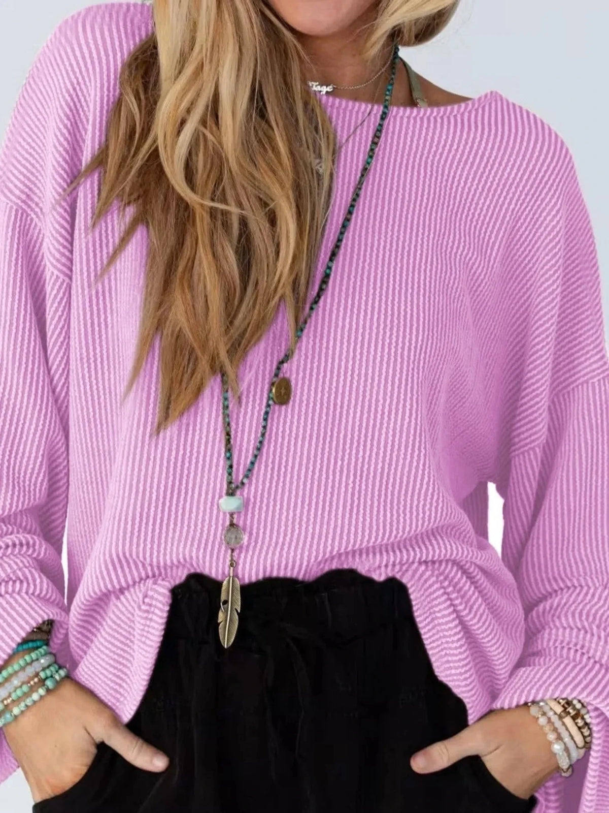 Cutout Back Long Sleeve T-Shirt Purple / S
