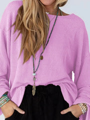 Cutout Back Long Sleeve T-Shirt Purple / S