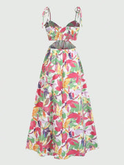 Cutout Printed Tie Shoulder Dress