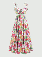 Cutout Printed Tie Shoulder Dress