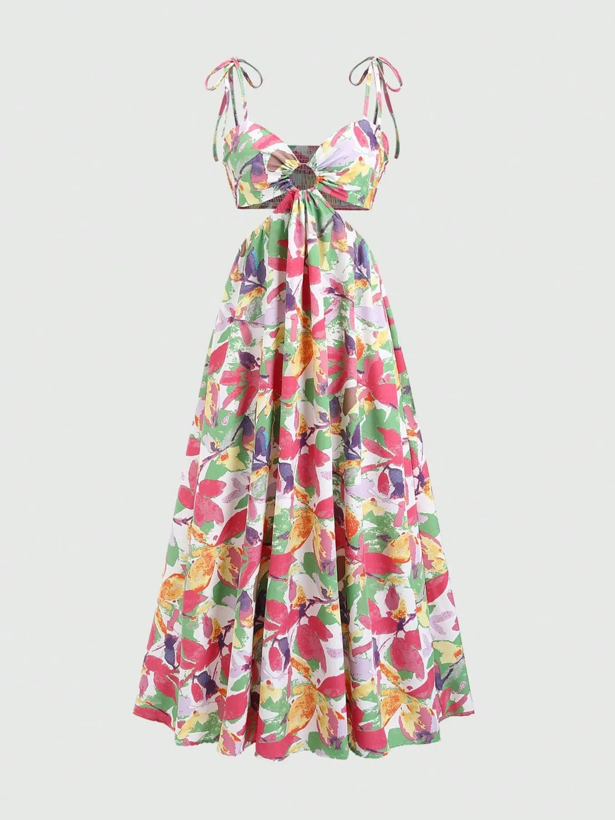 Cutout Printed Tie Shoulder Dress Color / XS