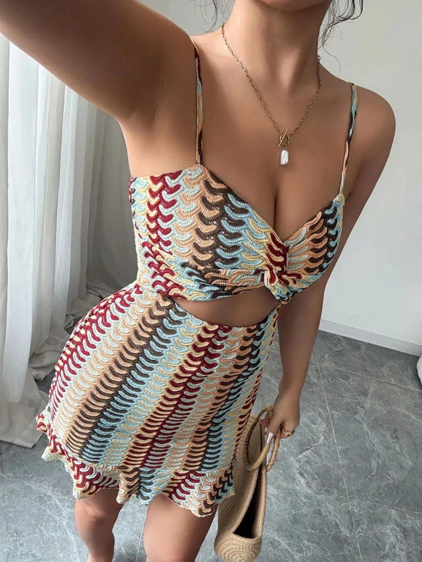 Cutout Ruffled Hem Cami Dress
