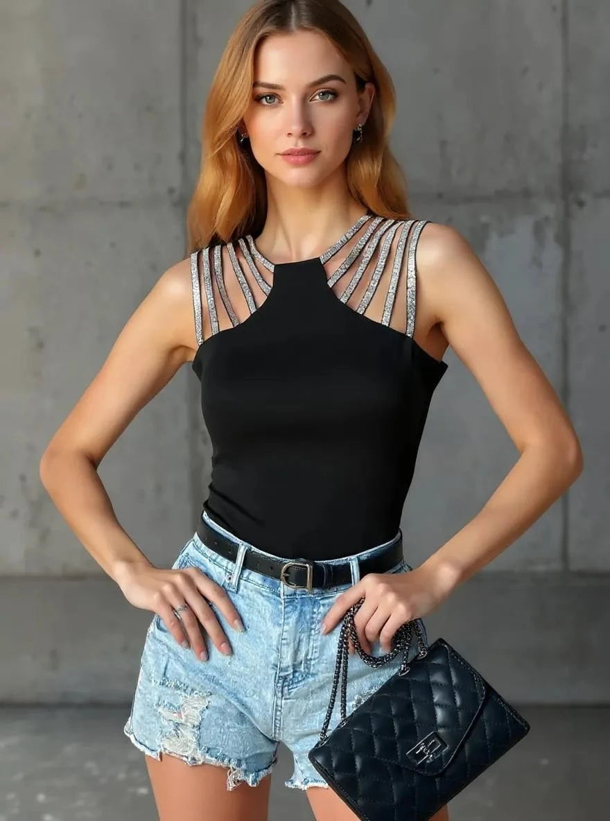 Cutout Sleeveless Tank Top Black / XS