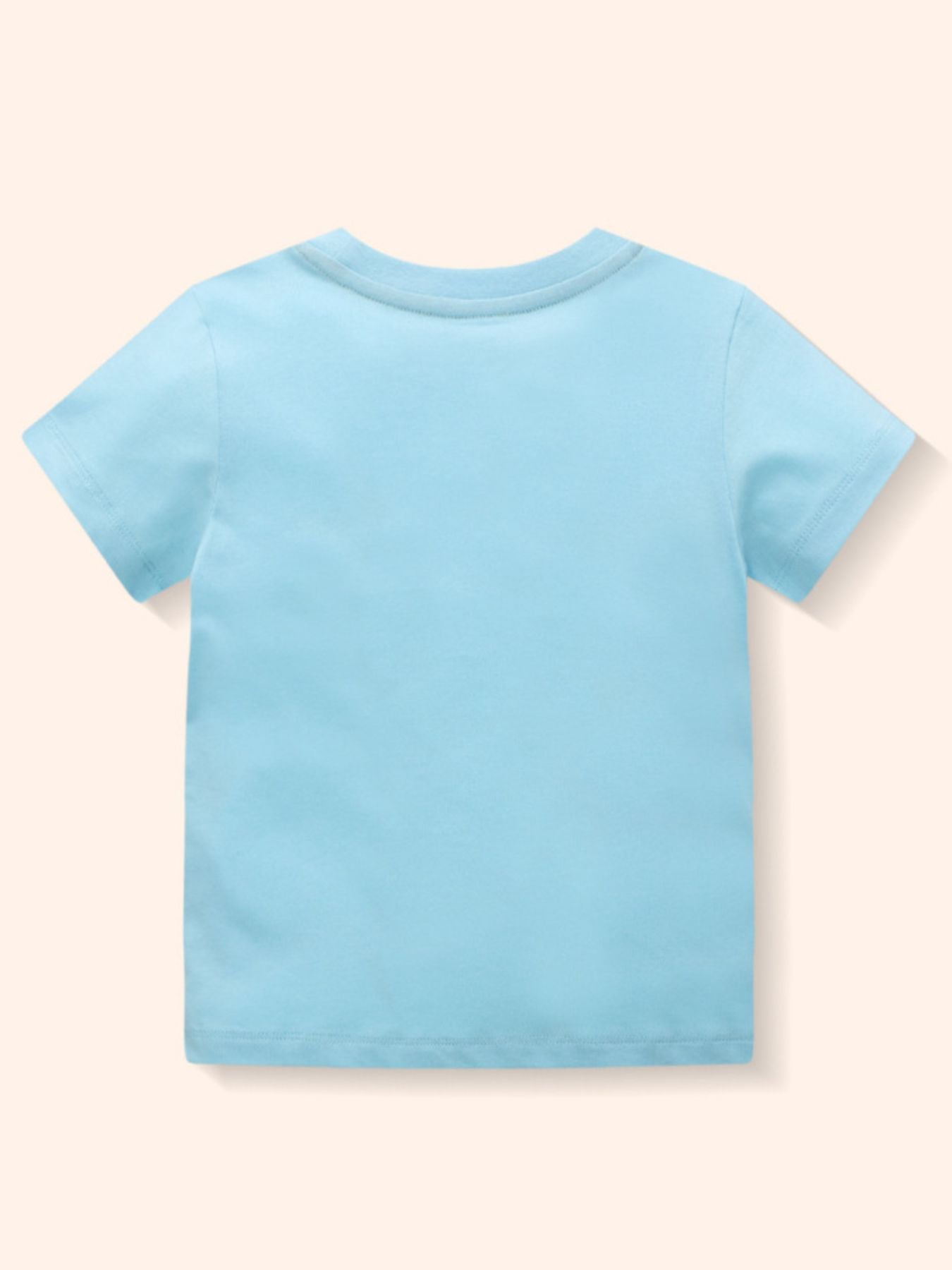 Back view of the plain pastel blue children's short sleeve t-shirt