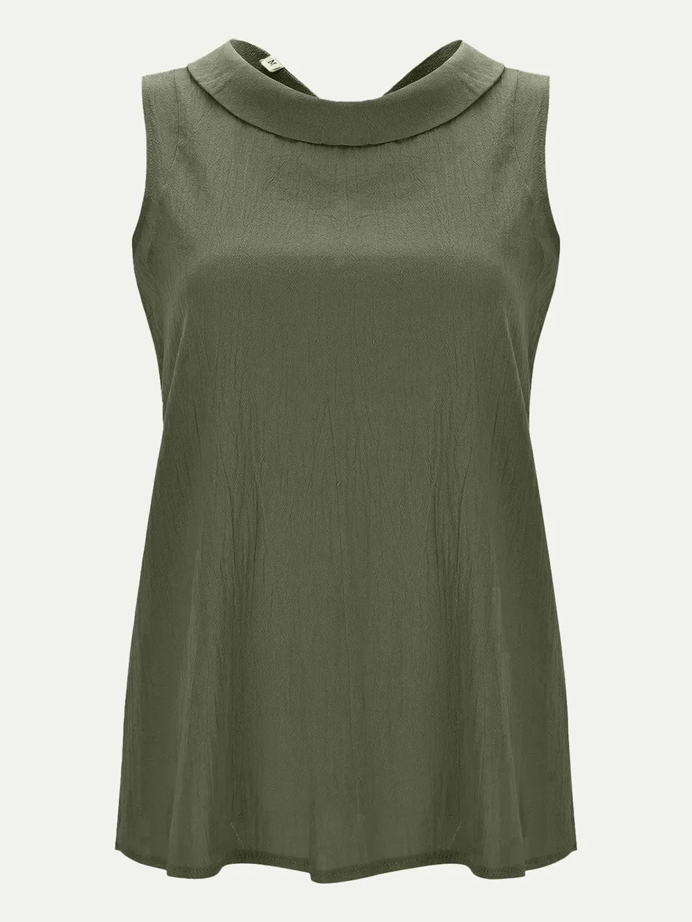 Olive green full-size sleeveless top with a rounded neckline and relaxed, flowing silhouette