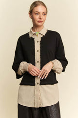 Davi & Dani Faux Layered French Terry Contrast Top