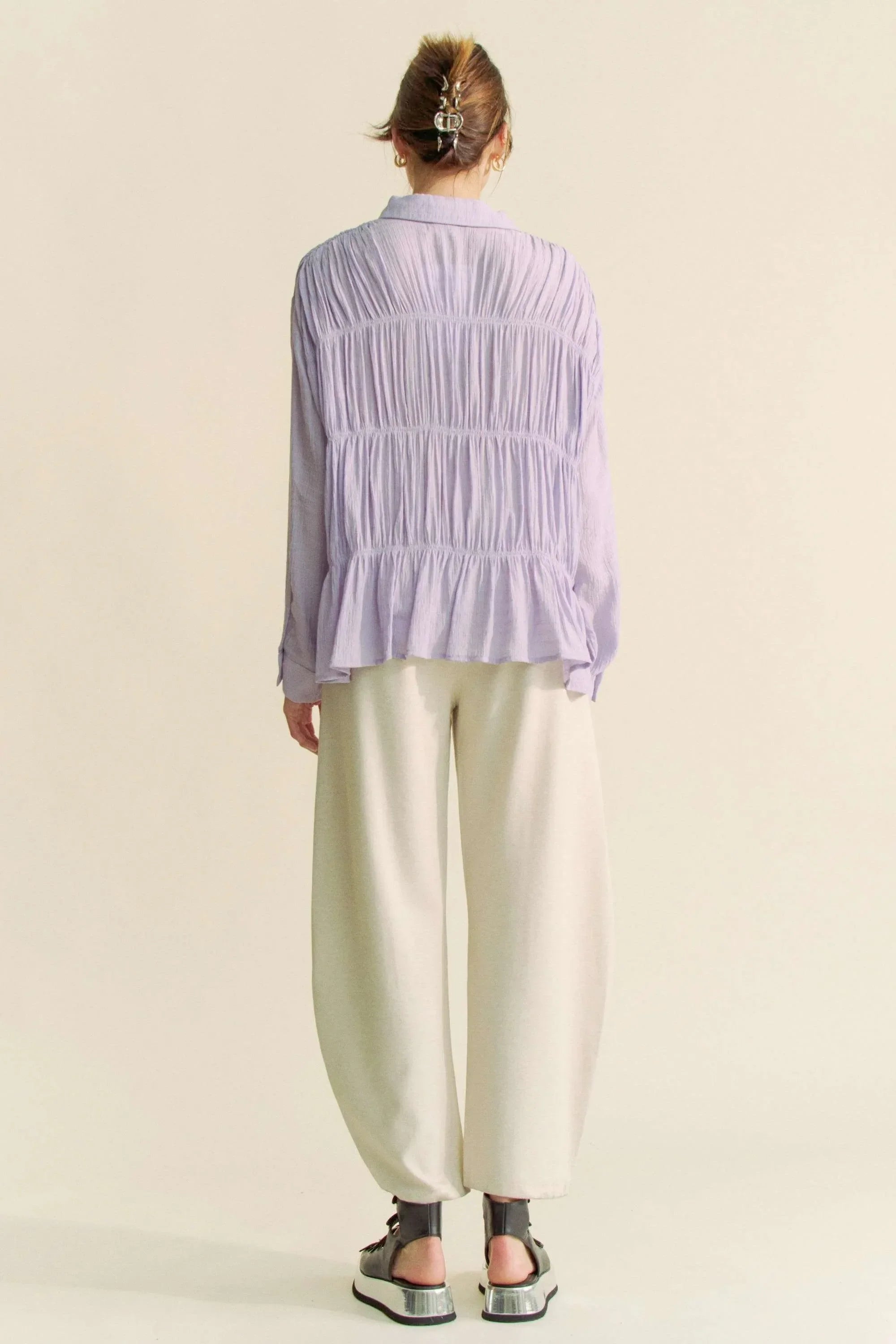 Davi & Dani Ruched All Over Button Front Shirt