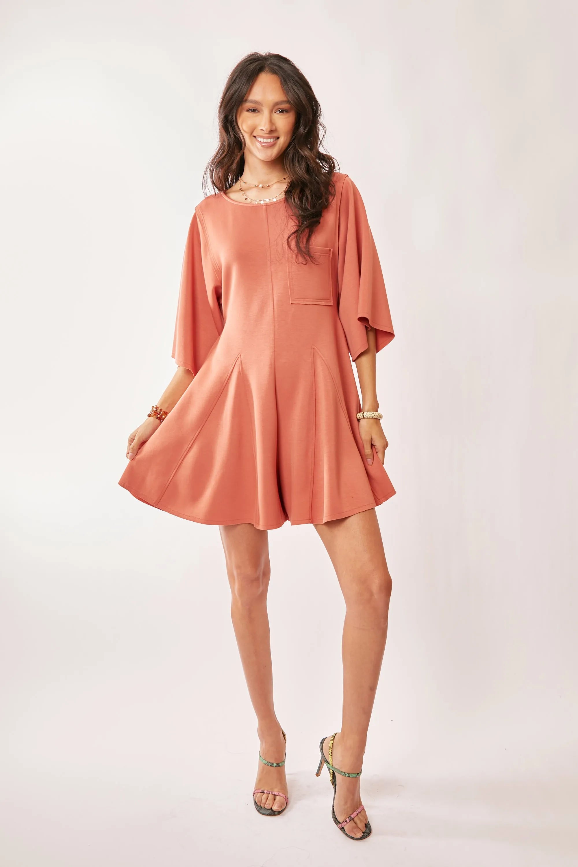 Davi & Dani Solid Draped Sleeve Ties Back Skort Romper