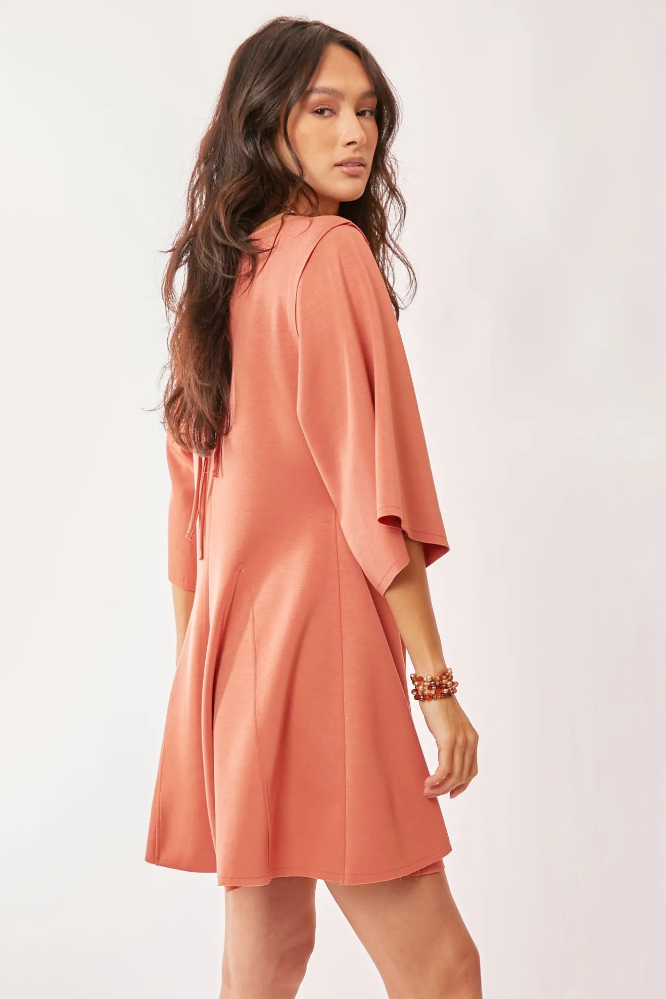 Davi & Dani Solid Draped Sleeve Ties Back Skort Romper