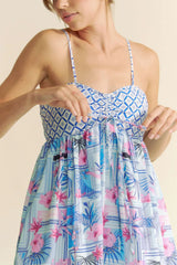 Davi & Dani Tropical Floral Geo Print Tie Back Tube Top Romper