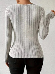 Decor Button Ribbed Long Sleeve Top
